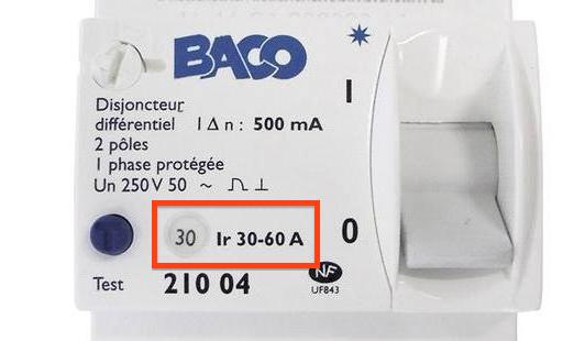 calibre du disjoncteur de branchement calibre 30/60A DB 500mA