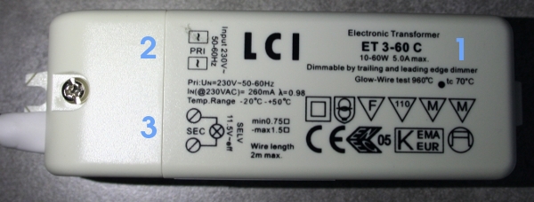 transformateur 230V 12V pour le branchement d'un spot