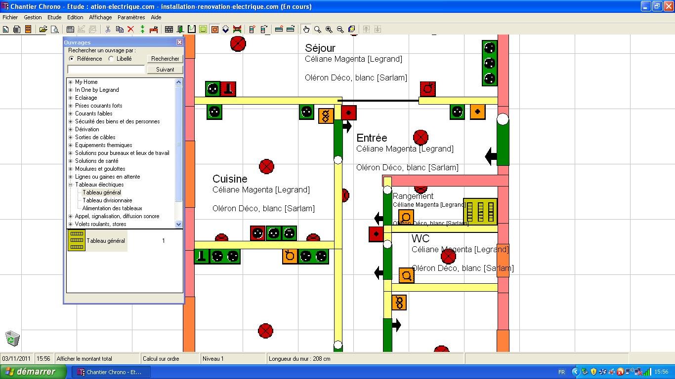 logiciel électricité chrono chantier - tableau électrique sur plan électrique