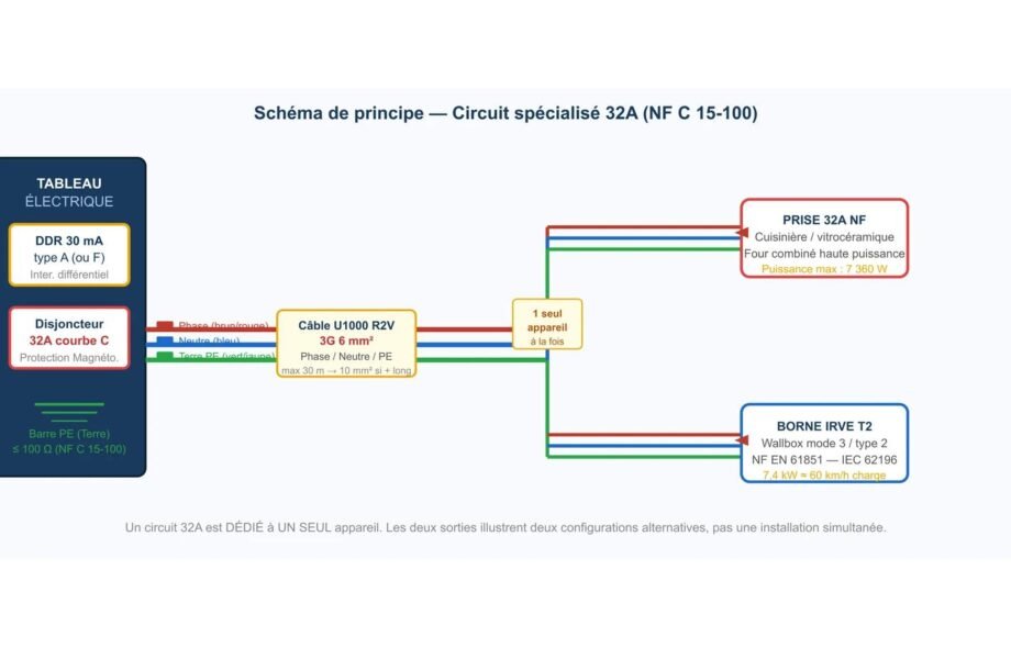 Le schéma électrique des circuits spécialisés: la prise 32A