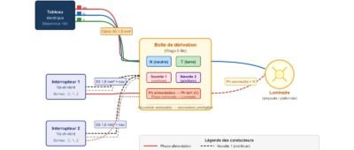 Branchement du va-et-vient : câblage en boîte de dérivation (solution n°2)