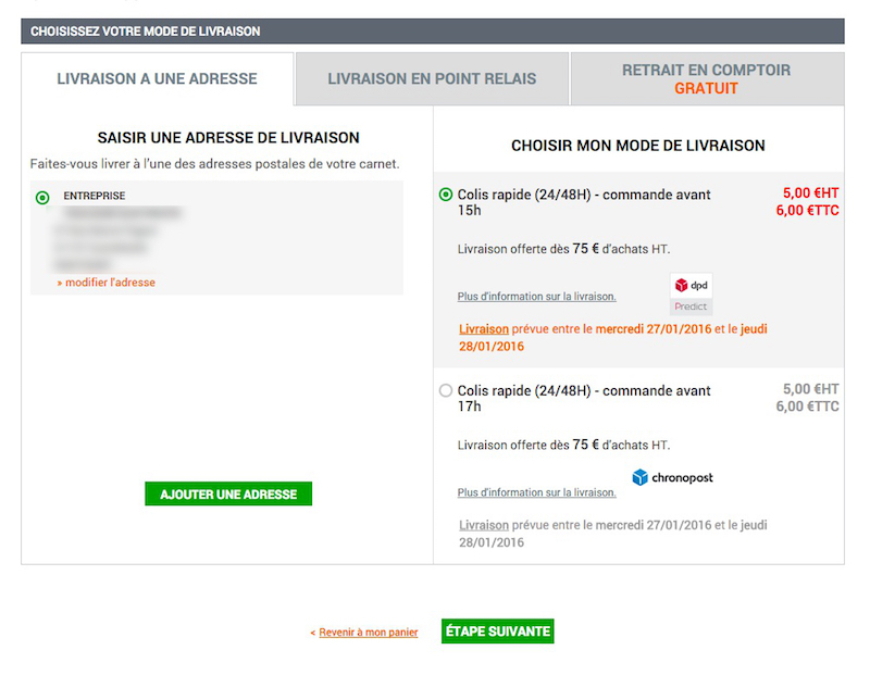livraison commande de matériel chez Outiz choix livraison domicile outiz avis commande