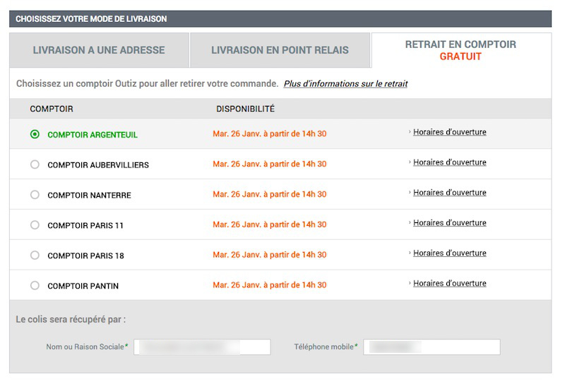 Retrait en magasin Outiz nanterre avis choix retrait magasin outiz paris