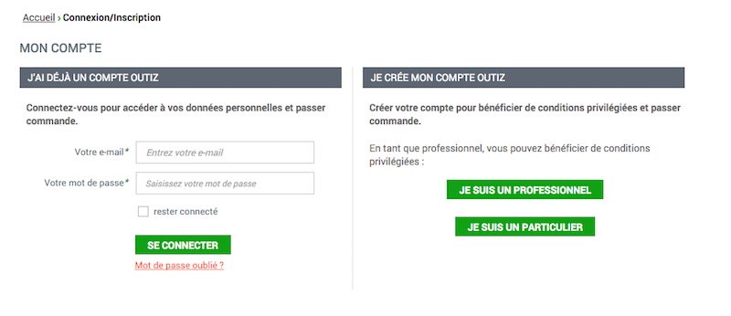 avis site web outiz connexion utilisateur commande de matériel chez Outiz