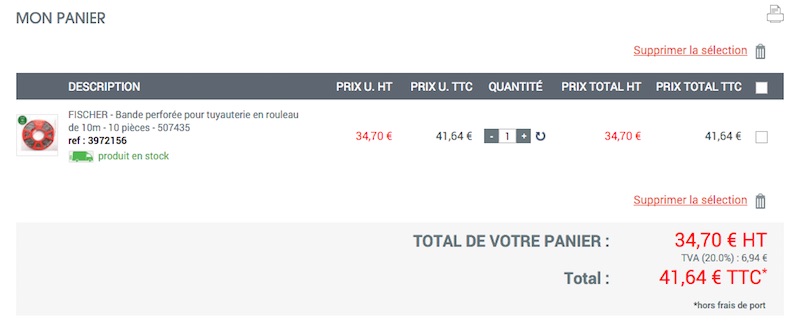 Avis commande de matériel chez Outiz validation panier avis commande outiz