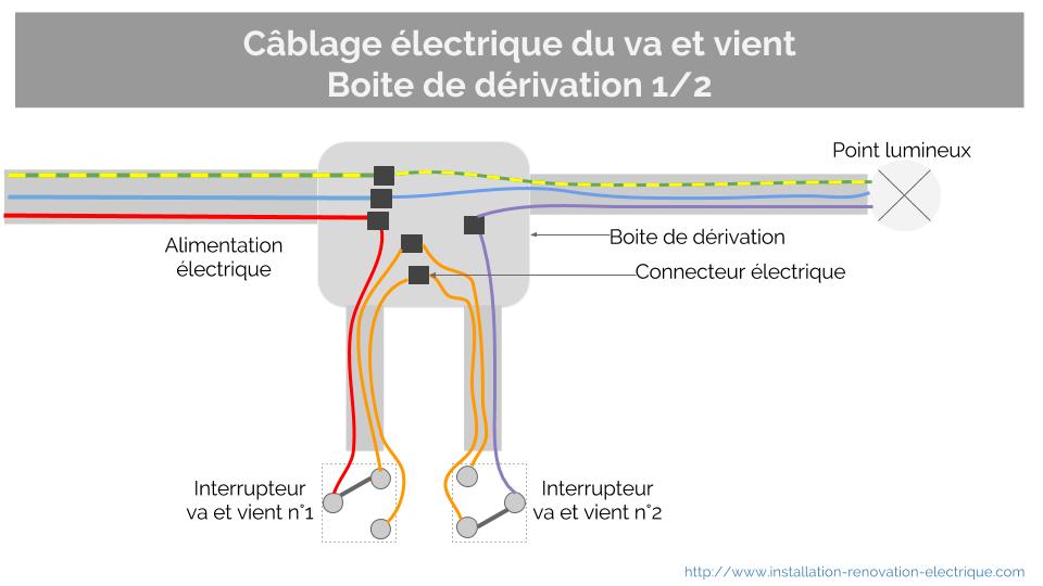 Schéma, branchement va et vient avec voyant lumineux sans neutre