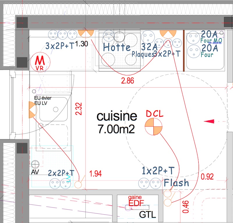 prises de courant dans la cuisine plan electrique