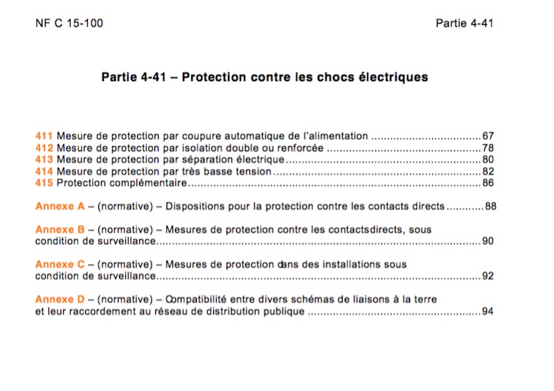 NF C 15100 TBTS règle sécurité valeur tension protection contre les chocs électriques tbts norme nfc 15100