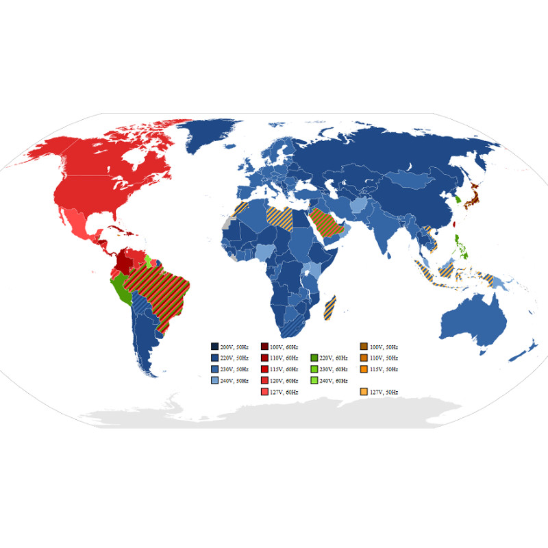 Installations électriques dans le monde, tensions et fréquences