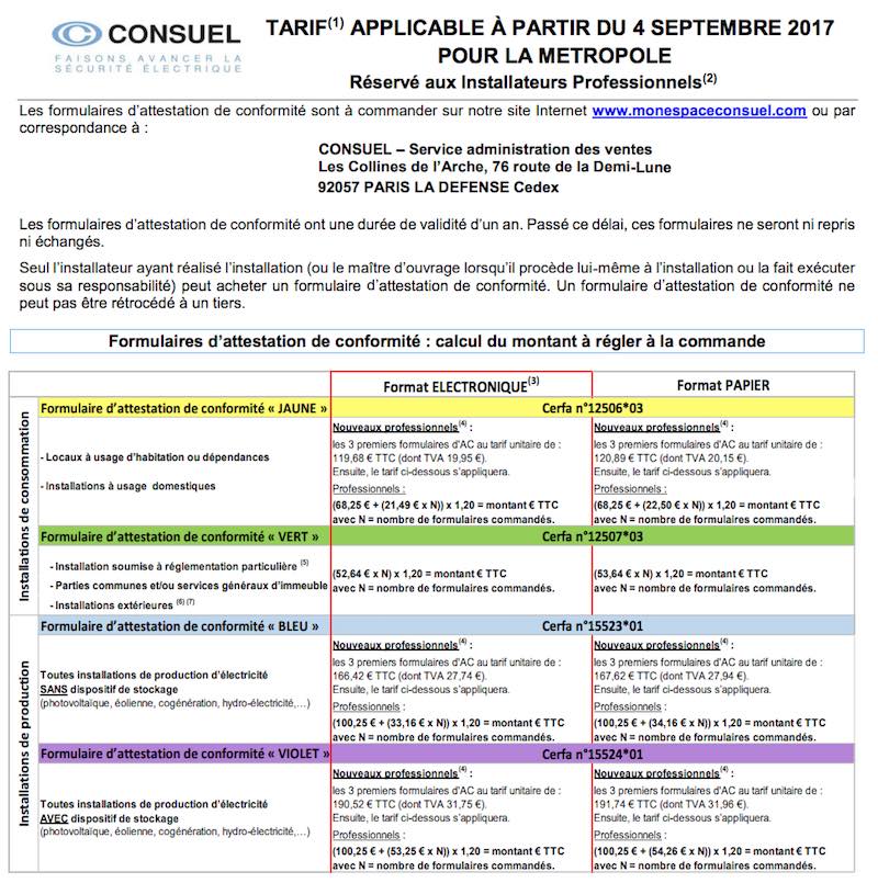 tarif consuel France attestation jaune