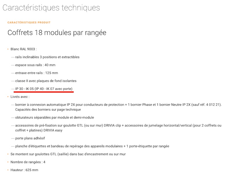 Protection IP du tableau électrique avec une porte