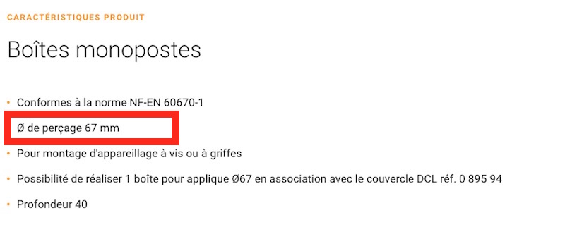 diamètre de perçage pour installer une prise ou un interrupteur