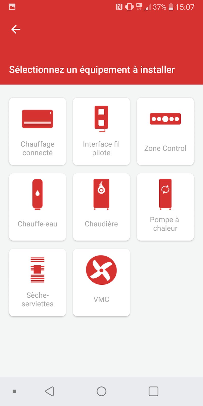 écran de l'interface CozyTouch de Thermor