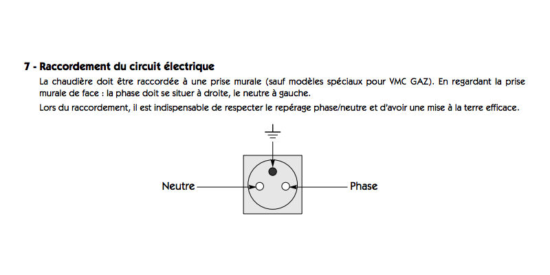 branchement d'une prise électrique avec la phase à droite