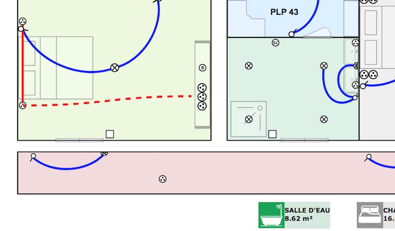 groupement de prises électriques sur un logiciel d'électricien