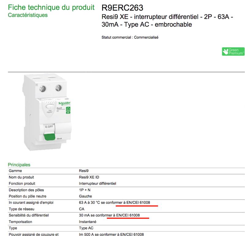 contrôle qualité norme interrupteur différentiel Schneider NF-EN61008