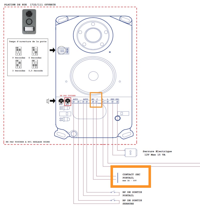 relais contact sec sur un automatisme de contrôle d'accès contact sec sur un visiophone