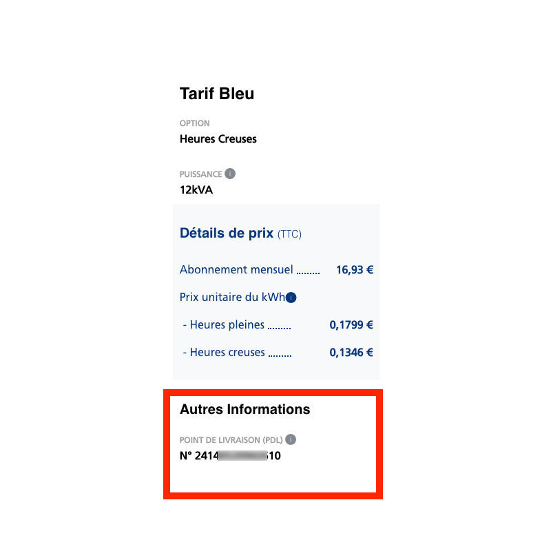 numéro PDL sur contrat abonnement électricité
