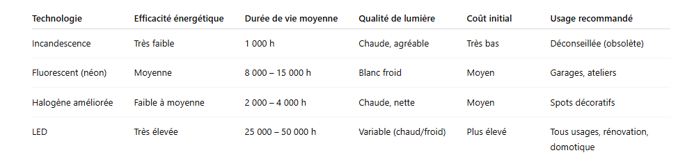 Comparaison avec solutions éclairage