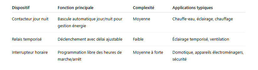 Comparaison dispositifs de commande électrique