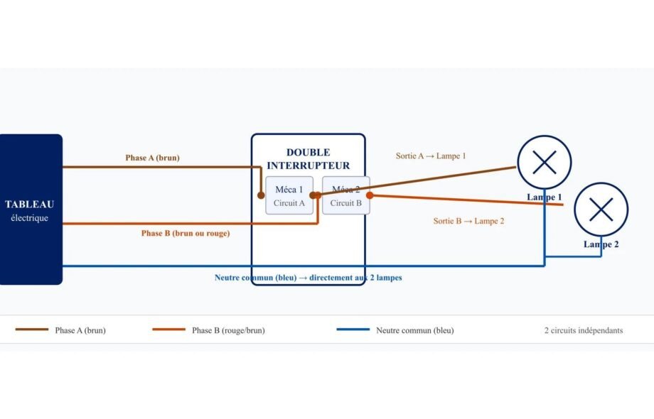 Schéma double interrupteur — Câblage 2 circuits indépendants