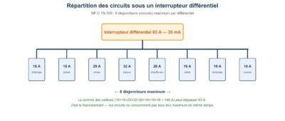 Combien de disjoncteurs sous un interrupteur différentiel ?