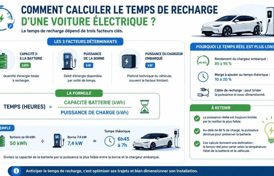 Temps de recharge d&rsquo;une voiture electrique : tableau complet 2026
